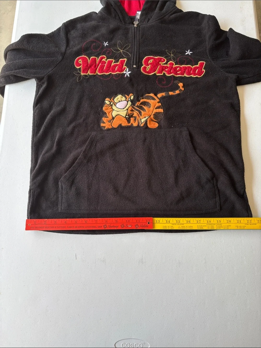 Disney Black Hooded 1/4 Zip-Up Sweater with Red Lining and Tigger Graphic